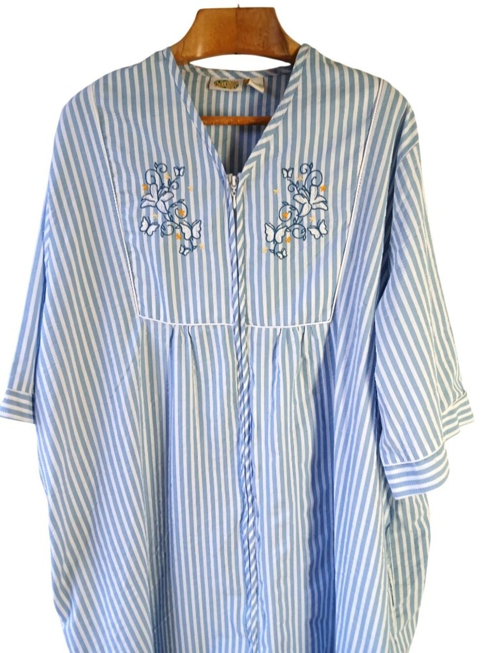 Vintage Collections Blue White Striped Seersucker House Dress Robe Size XXXL 3Xl - Picture 2 of 13